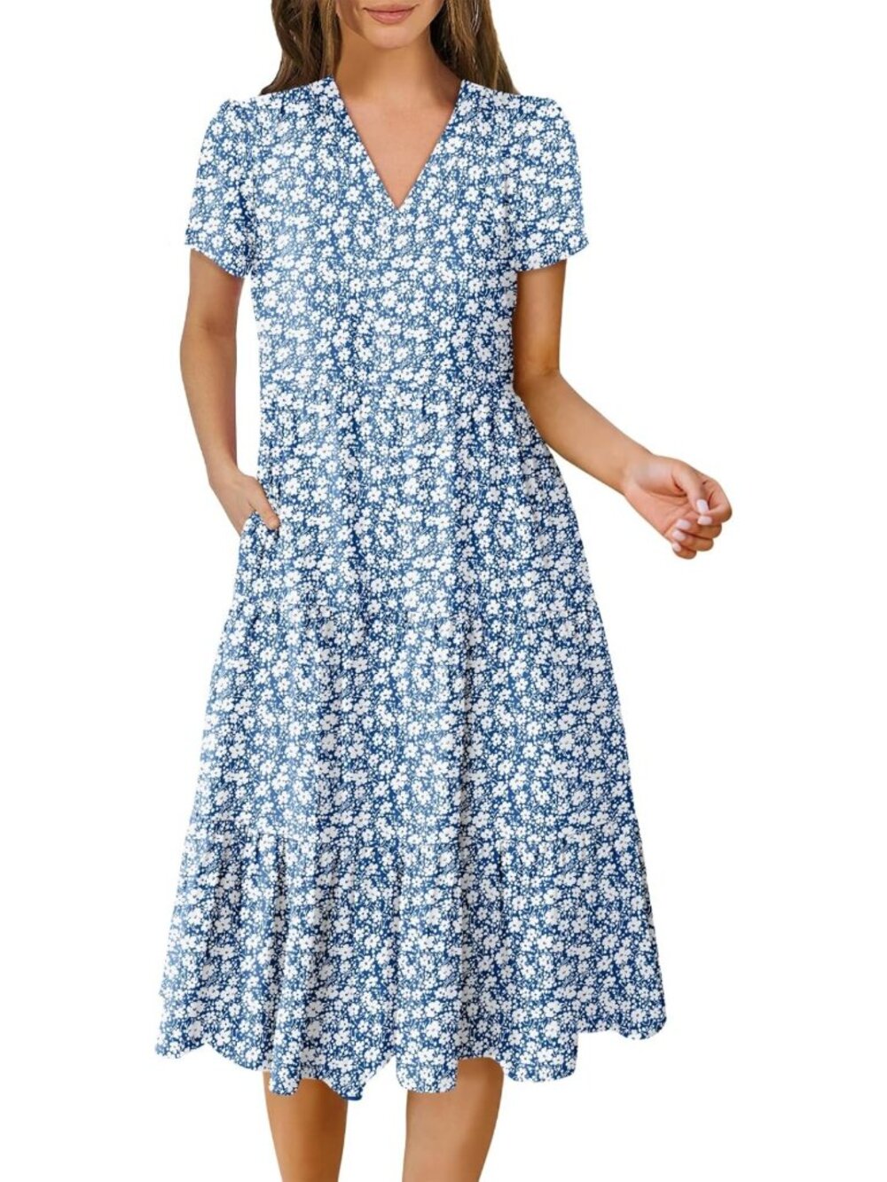 Summer Casual Midi Dress for Women - Short Sleeve Boho Style, Perfect for Every